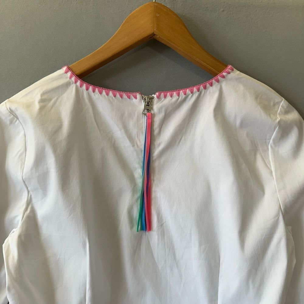 Talbots White Blouse with Multicolor Trim - Picture 5 of 7